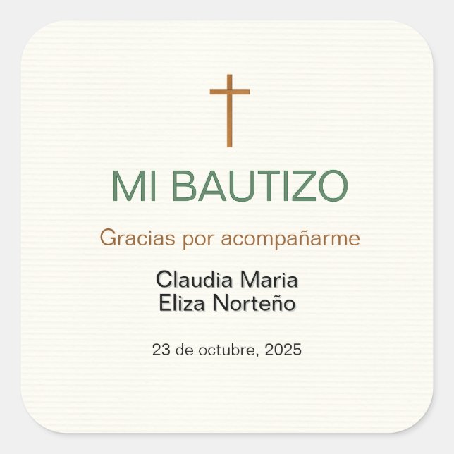 Mi Bautizo Favour Sticker Custom Baptism Label (Front)