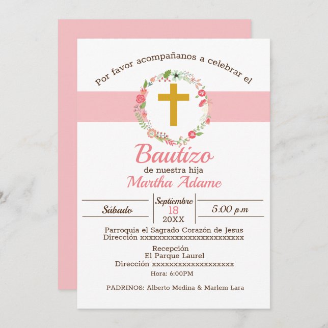 Mi Bautizo para Niña Invitation (Front/Back)
