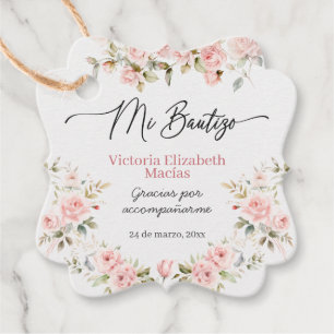 Mi Bautizo Para Niña Pink Floral Baptism Fancy Favour Tags
