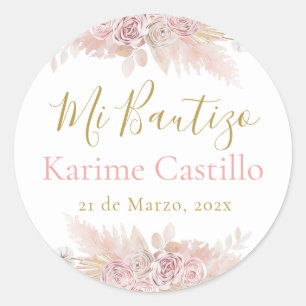 Mi Bautizo pink Classic Round Sticker