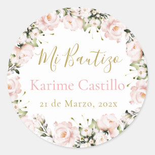 Mi Bautizo pink floral Classic Round Sticker