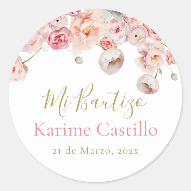 Mi Bautizo pink rose sticker  (Front)