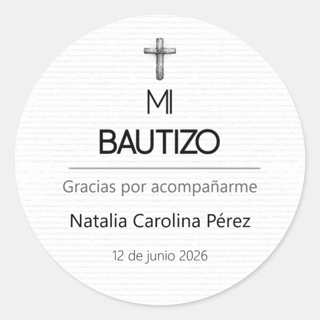 Mi Bautizo Round Favour Sticker Label Personalizad (Front)