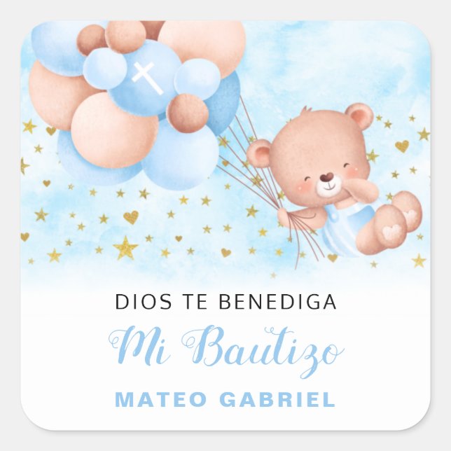 Mi Bautizo Spanish Baptism Favours Square Sticker (Front)