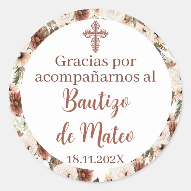 Mi bautizo spanish sticker, boy baptism Classic Ro Classic Round Sticker (Front)