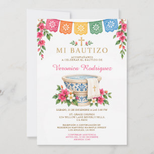 Mi Bautizo Talavera Colourful Girl Mexican Baptism Invitation