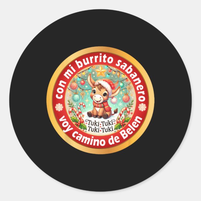 Mi Burrito Sanero Mexican Christmas Donkey Spanish Classic Round Sticker (Front)