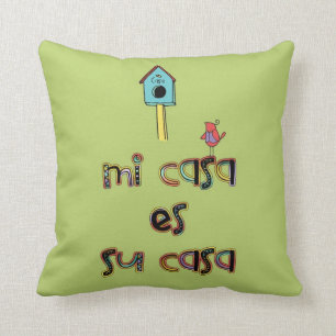 Mi casa es su casa birdhouse cushion
