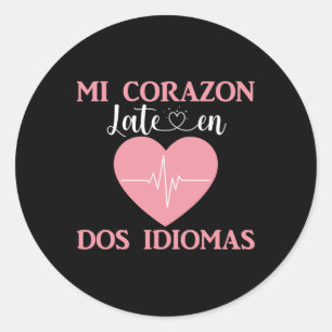 Mi Corazon Late En Dos Idiomas Bilingual Valentine Classic Round Sticker