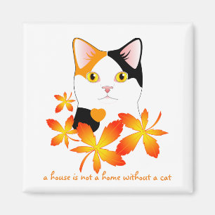 Mi-Ke Japanese Bobtail Cat Maple Leaves Cute Art Magnet