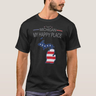 MI Michigan My Happy Place USA States Flag Map T-Shirt