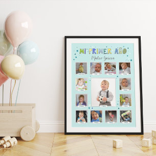 Mi primer año, Blue Baby Collage, Español, Spanish Photo Print