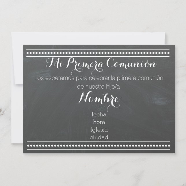 Mi Primera Comunión - chalkboard design invitation (Front)