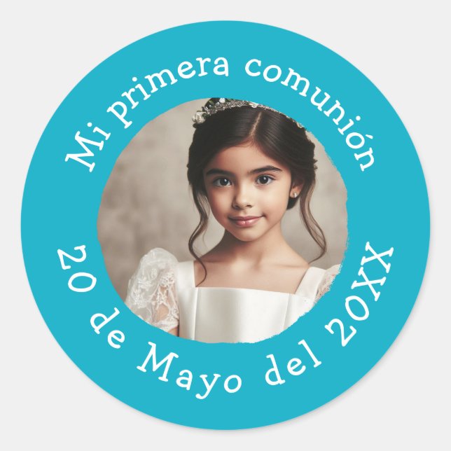 Mi primera comunión con foto personalizada classic round sticker (Front)