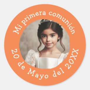Mi primera comunión con foto personalizada classic round sticker
