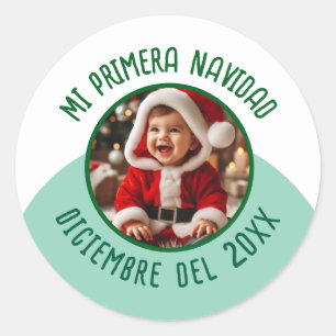 Mi Primera Navidad con Foto y Año Classic Round Sticker