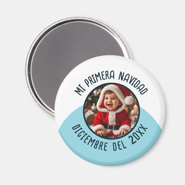 Mi Primera Navidad con Foto y Año Magnet (Front/Back)
