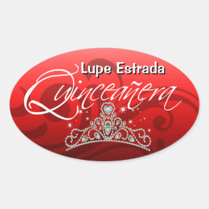 Mi Quinceañera Sparkling Tiara (orchid) Party Oval Sticker