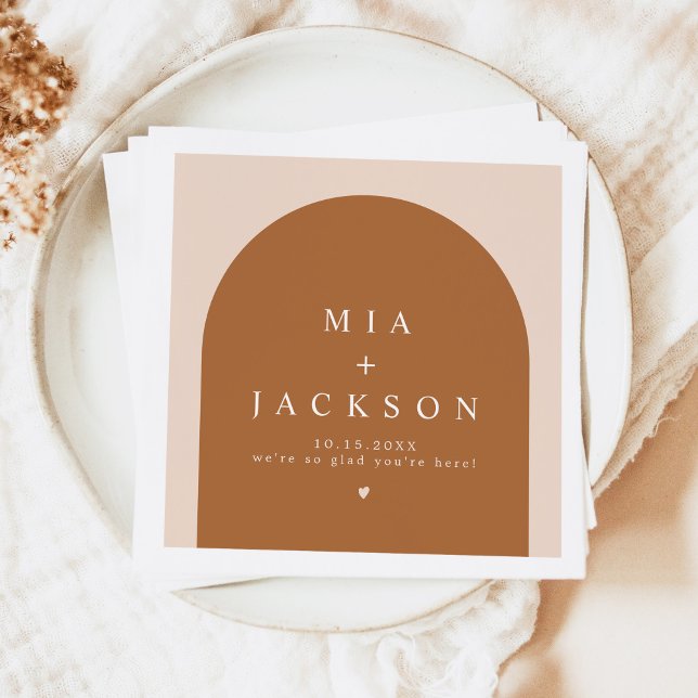 MIA Arched Boho Terracotta Wedding Welcome Napkin (Creator Uploaded)