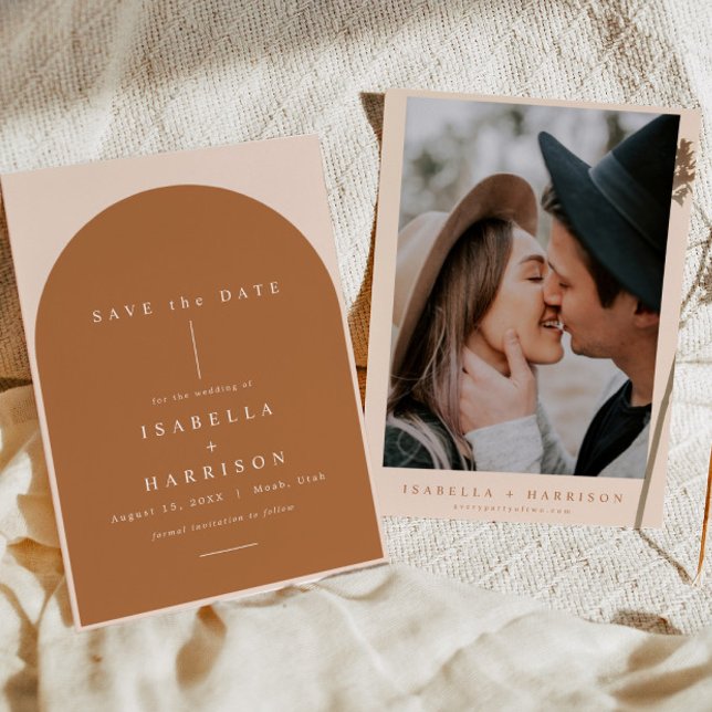 MIA Arched Burnt Orange Modern Minimalist Wedding  Invitation (Creator Uploaded)