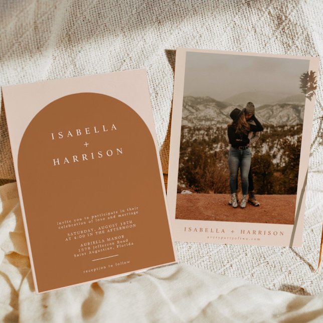MIA Arched Burnt Orange Modern Minimalist Wedding  Invitation (Creator Uploaded)