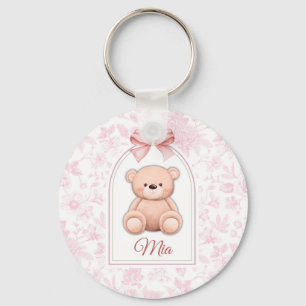 Mia   Custom Pink Teddy Bear Nursery Design  Key Ring