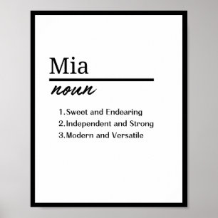 Mia, Girl Personalised Name Definition Poster