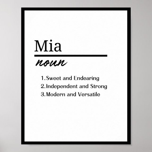 Mia, Girl Personalised Name Definition Poster (Front)