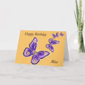 Mia, Happy Birthday purple butterfly card