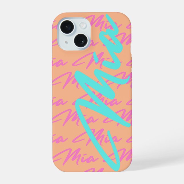 Mia Repeating Name Pattern iPhone 15 Case (Back)