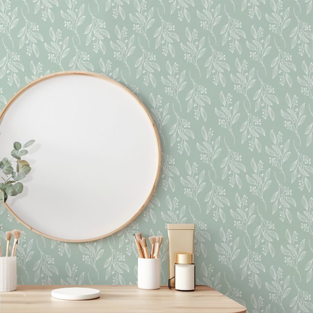 MIA Sage Green Flower Pattern Botanical Floral Wallpaper (MIA Sage Green Flower Pattern Botanical Floral Wallpaper)