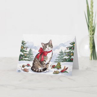Mia the Festive Cat with Holiday Decor Card