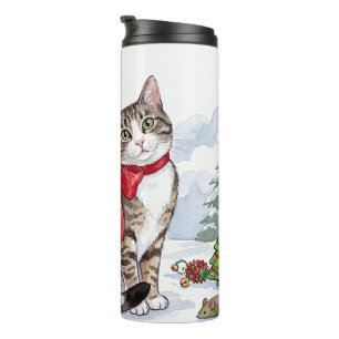 Mia the Festive Cat with Holiday Decor Thermal Tumbler