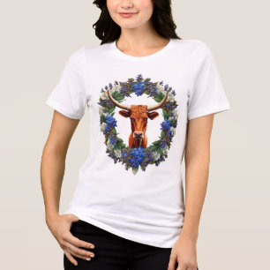 Mia The Longhorn Surrounded By A Wreath Of Lupins Tri-Blend Shirt