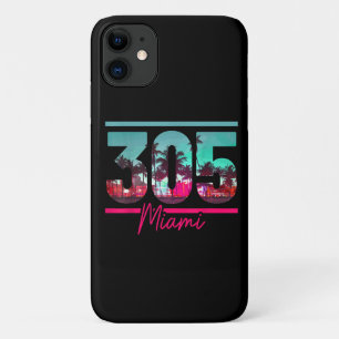 Miami 305 Area Code Florida Vintage Palm Trees Pri iPhone 11 Case