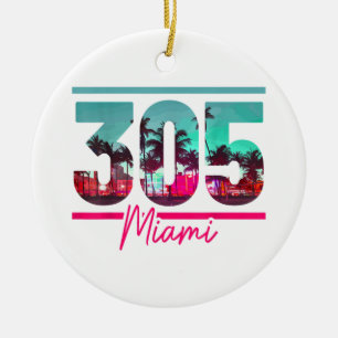 Miami 305 Area Code Florida Vintage Palm Trees Pri Ceramic Ornament