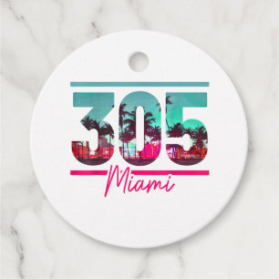 Miami 305 Area Code Florida Vintage Palm Trees Pri Favour Tags