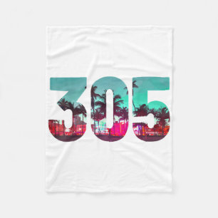 Miami 305 Area Code Florida Vintage Palm Trees Pri Fleece Blanket