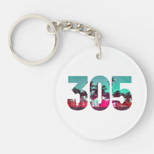 Miami 305 Area Code Florida Vintage Palm Trees Pri Key Ring