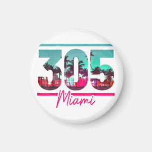 Miami 305 Area Code Florida Vintage Palm Trees Pri Magnet