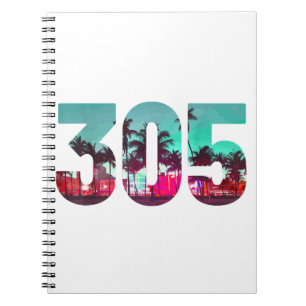 Miami 305 Area Code Florida Vintage Palm Trees Pri Notebook