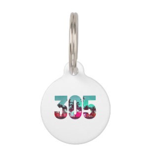 Miami 305 Area Code Florida Vintage Palm Trees Pri Pet Tag