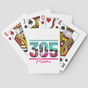 Miami 305 Area Code Florida Vintage Palm Trees Pri Playing Cards