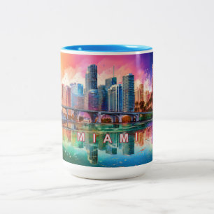 Miami Abstract Art Skyline  Two-Tone Coffee Mug