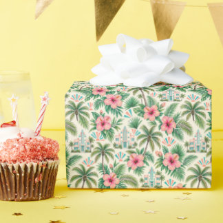 Miami Art Deco Hibiscus Palm Tree Tropical Wrapping Paper