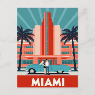 Miami Art Deco South Beach Retro Car Postcard