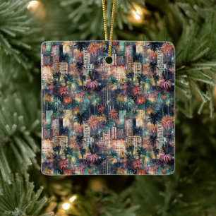 Miami at Christmas & New Year's in Watercolors Ceramic Ornament