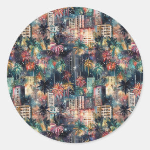 Miami at Christmas & New Year's in Watercolors Classic Round Sticker