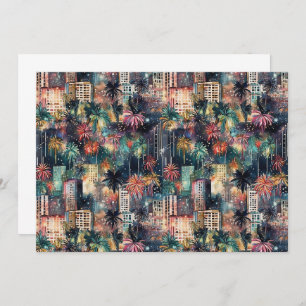 Miami at Christmas & New Year's in Watercolors Thank You Card