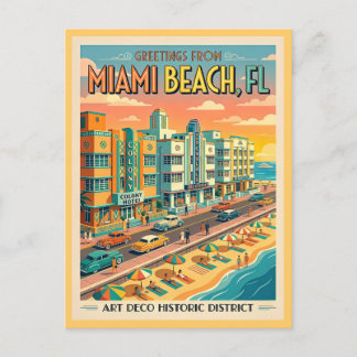 Miami Beach Art Deco District Vintage Style Postcard